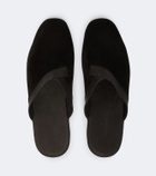 John Lobb Leather-trimmed suede slippers