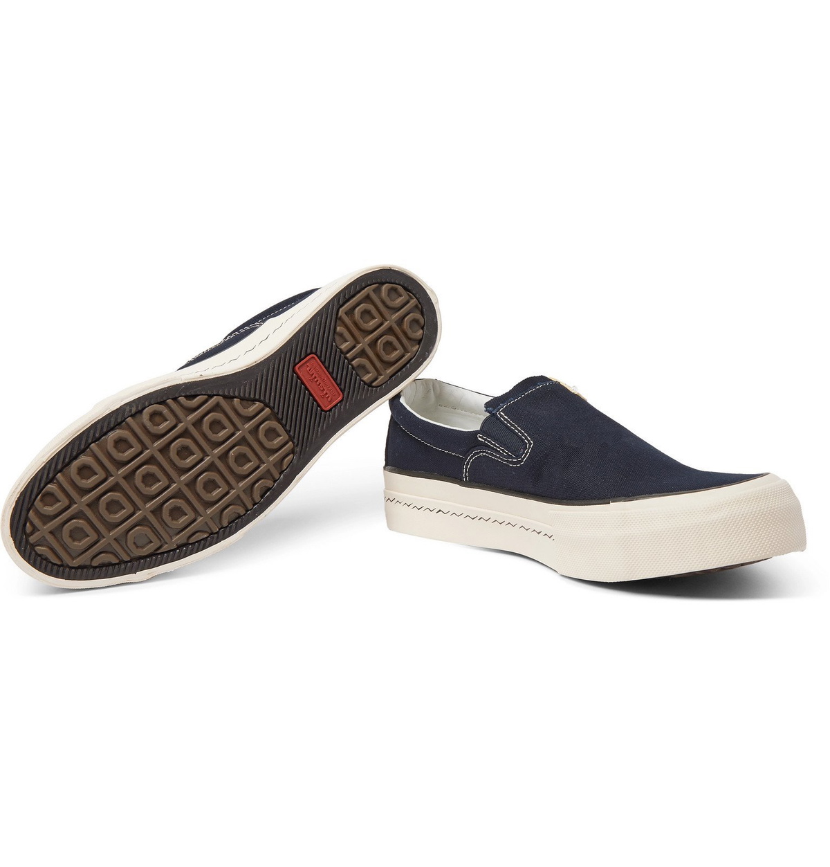 visvim - Skagway Leather-Trimmed Canvas Slip-on Sneakers - Blue Visvim