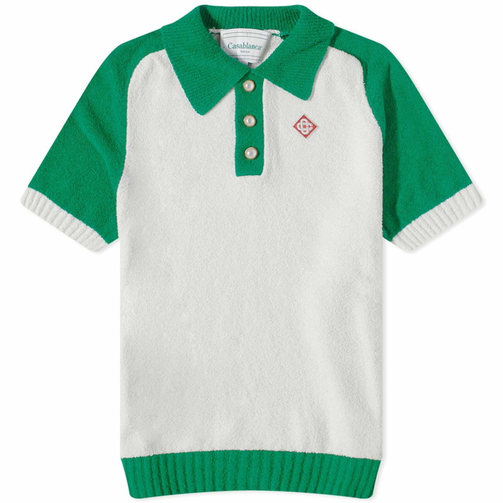 Photo: Casablanca Men's Colour Block Boucle Polo Shirt in White/Green