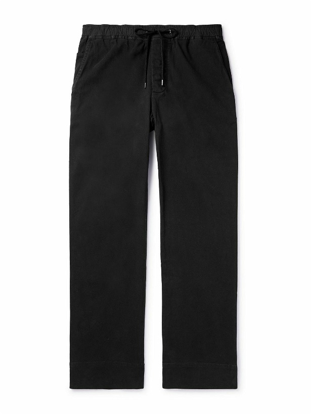 Photo: James Perse - Slim-Fit Straight-Leg Brushed Cotton-Blend Twill Drawstring Trousers - Black
