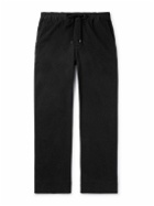 James Perse - Slim-Fit Straight-Leg Brushed Cotton-Blend Twill Drawstring Trousers - Black