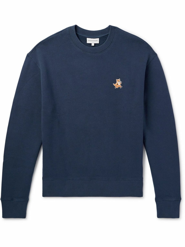Photo: Maison Kitsuné - Speedy Fox Logo-Appliquéd Cotton-Jersey Sweatshirt - Blue