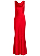 Norma Kamali Sleeveless Low Back Drape Satin Gown Red