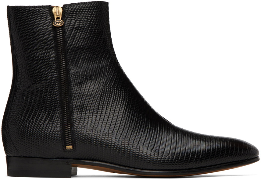 Gucci Black Lizard Chelsea Boots Gucci