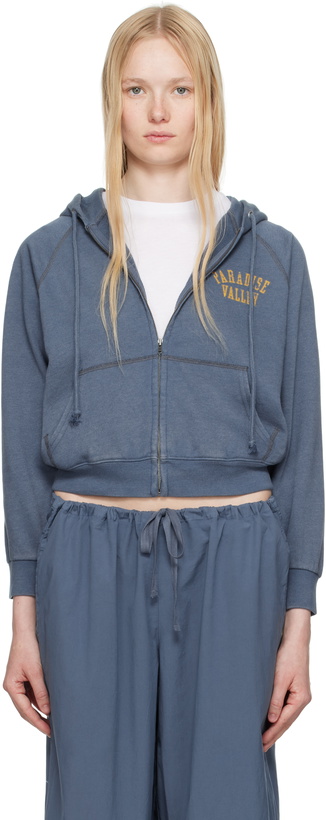 Photo: SKIMS Blue Lightweight Fleece Zip Up Hoodie