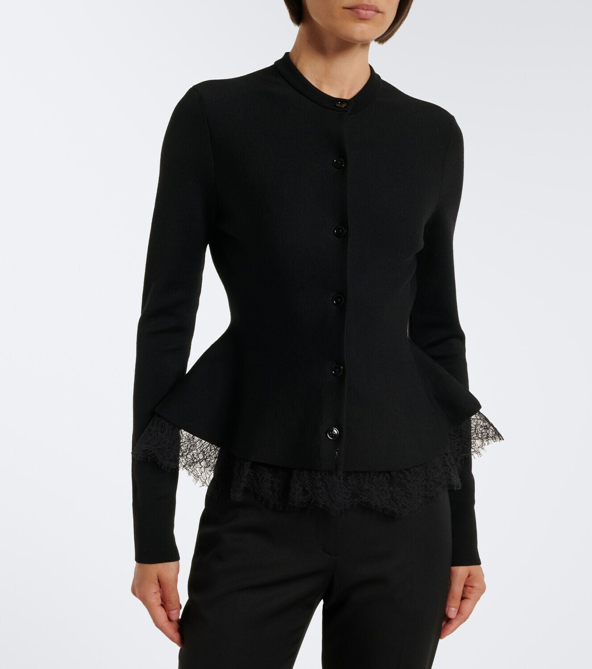 McQueen Lace-trimmed peplum cardigan