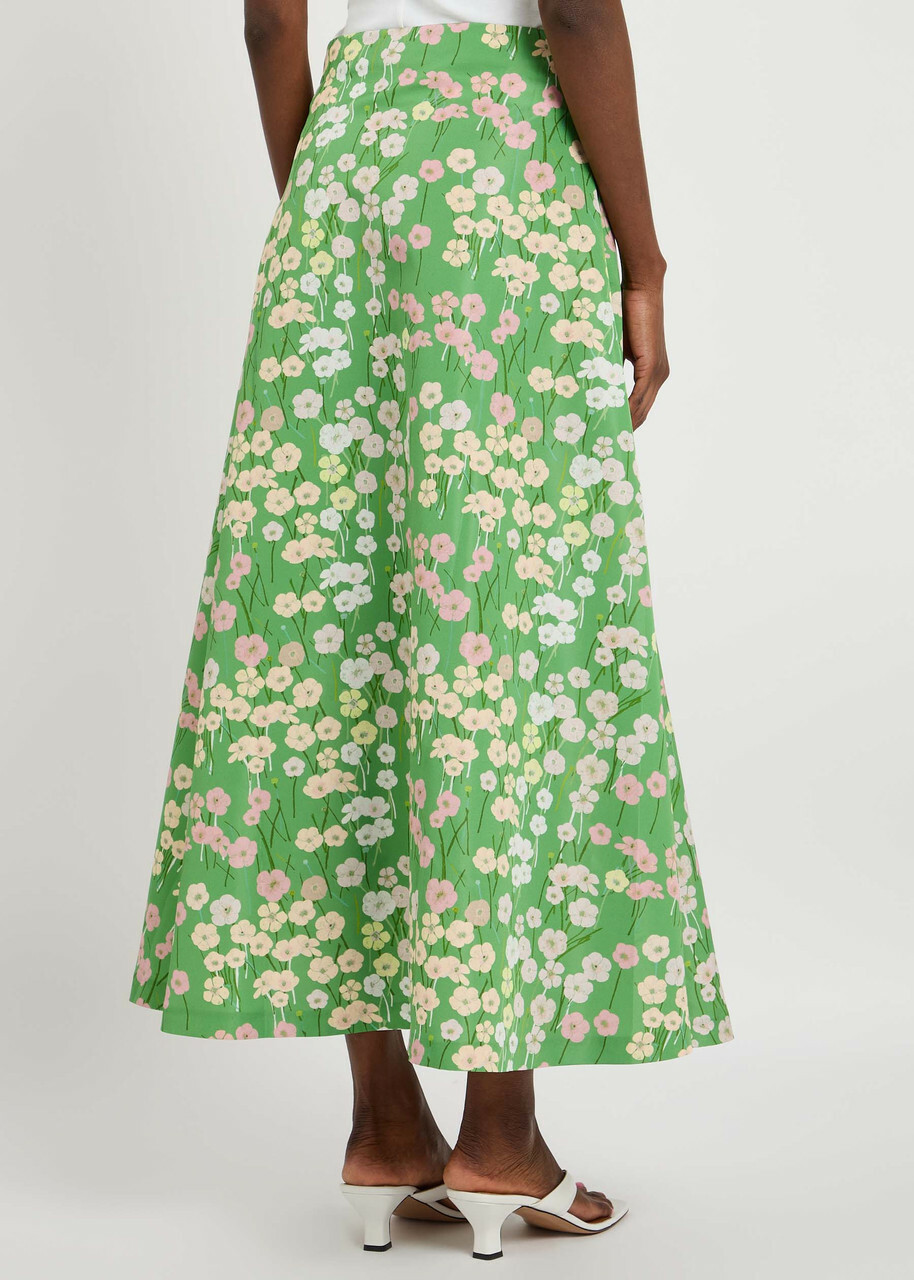 Bernadette Caswell Floral-printed Satin Midi Skirt Multi Print