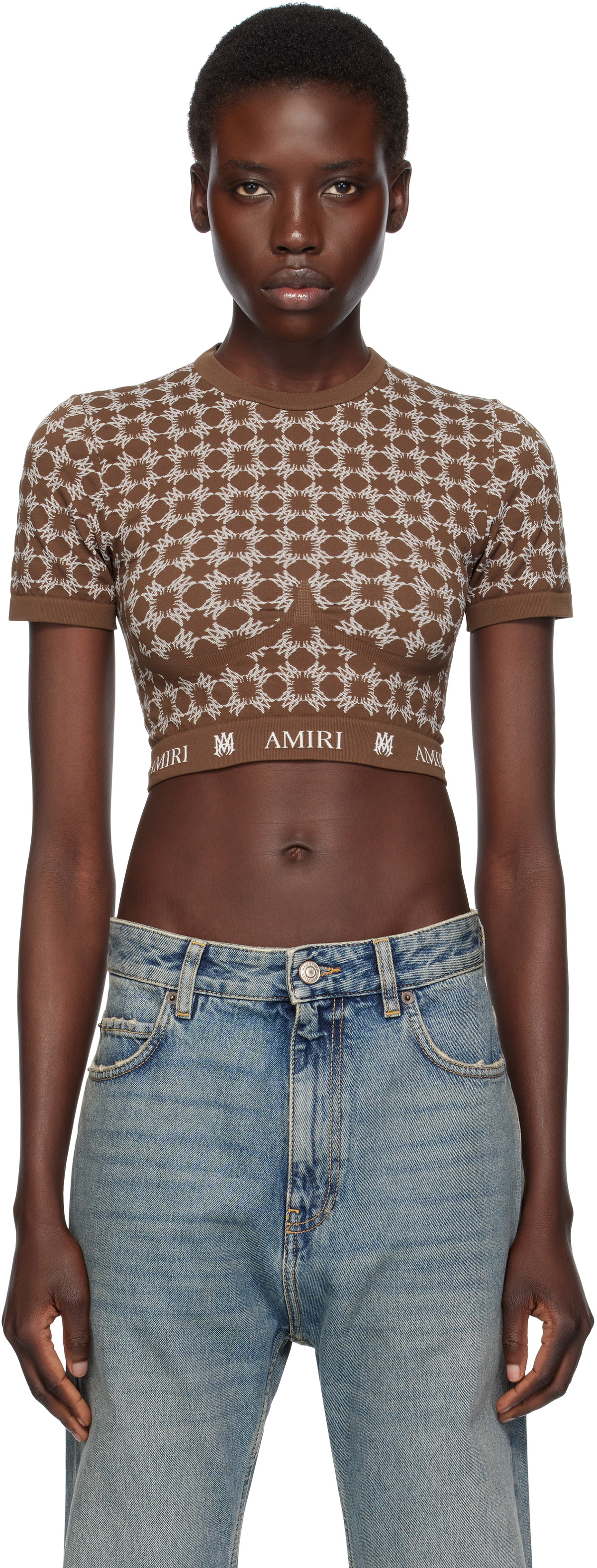 AMIRI Brown MA Quad Seamless Short Sleeve Sport Top Amiri