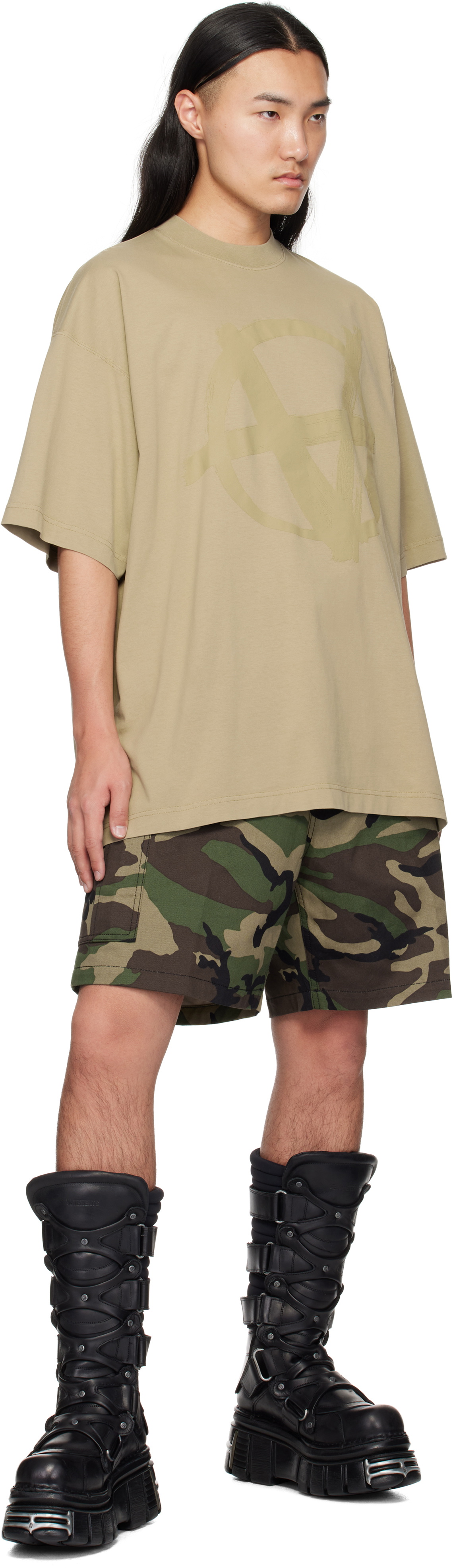 Khaki Camouflage Boyfriend Trousers With Pockets And Belt