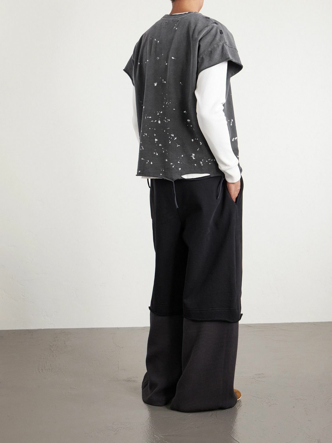 Satoshi Nakamoto - Luke Distressed Layered Logo-Print Waffle-Knit and Cotton-Jersey T-Shirt - Black
