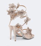 Rene Caovilla Peach floral-appliqué embellished sandals