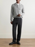 Incotex - Incotex Zanone Cable-Knit Virgin Wool and Cashmere-Blend Polo Shirt - Gray