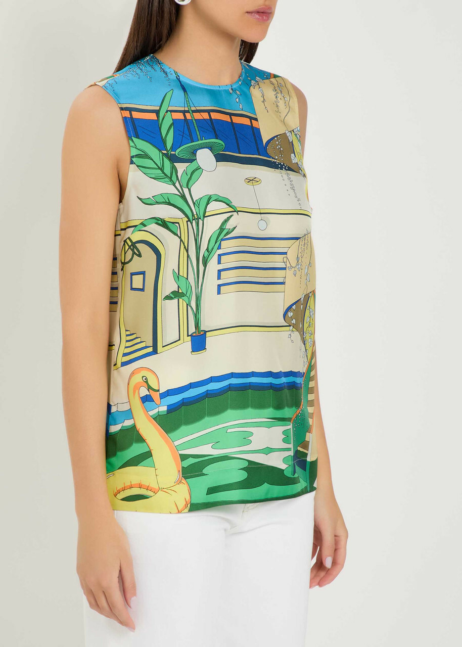 Tory Burch Printed Scarf-effect Silk top Multicoloured