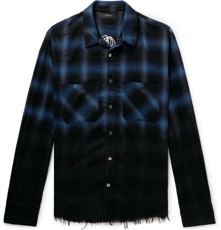 Photo: AMIRI - Appliquéd Distressed Checked Cotton-Flannel Shirt - Men - Royal blue