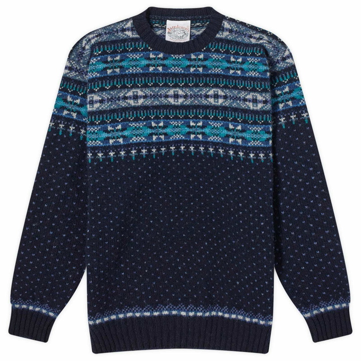 Photo: Jamieson's of Shetland Men's Nordic Fair Isle Crew Knit in Navy
