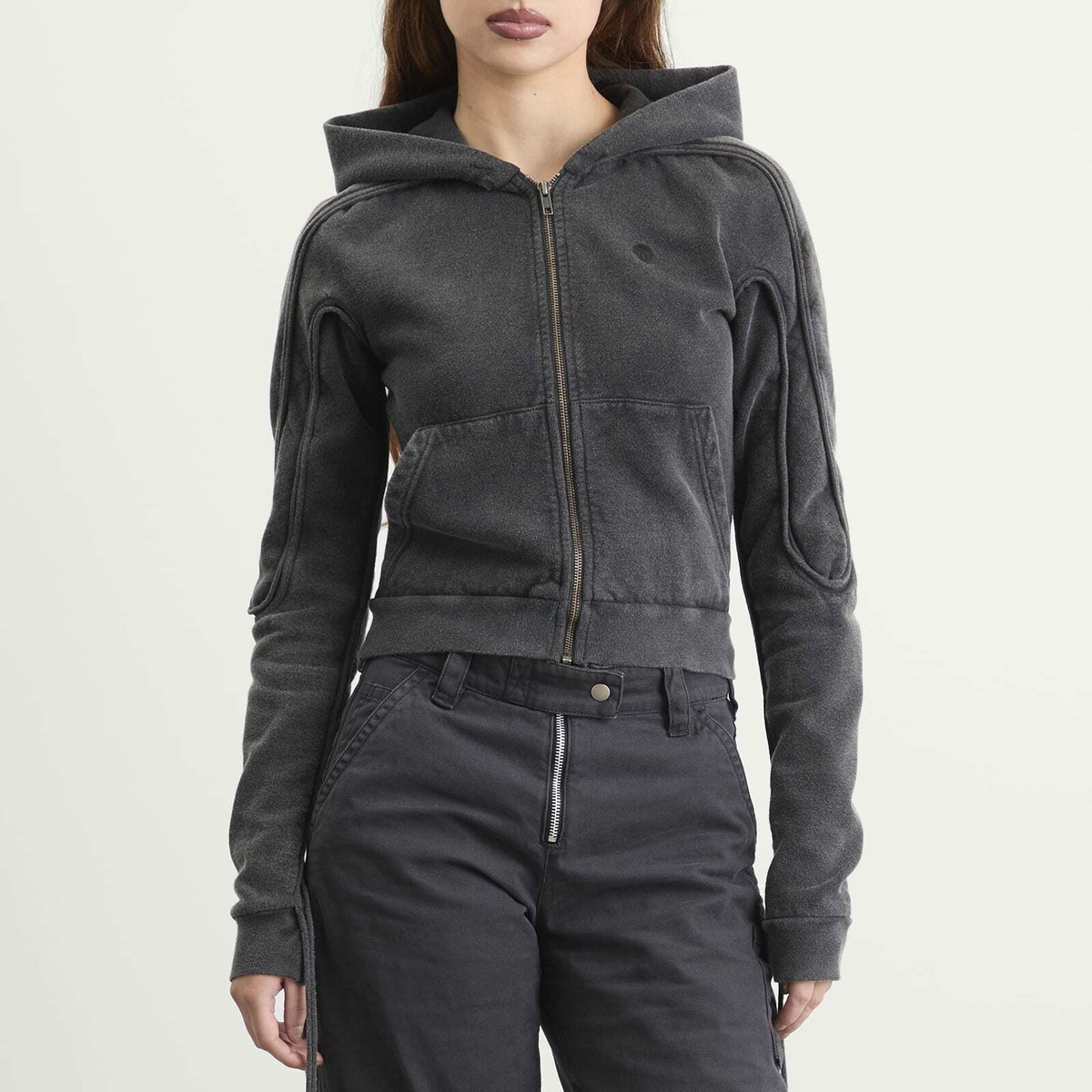 Ottolinger Women's Sutured Zip Hoodie in Black Wash