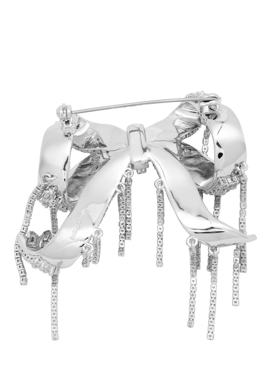 Self-portrait Bow Crystal-embellished Silver-plated Brooch - One Size