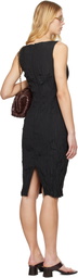 Bottega Veneta Black Crinkled Midi Dress