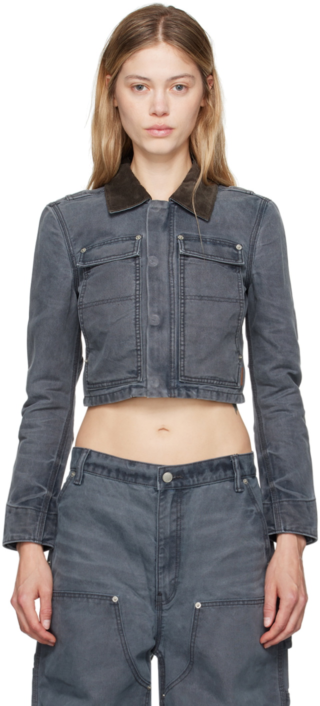 Alexander Wang Gray Shrunken Workwear Denim Jacket Alexander