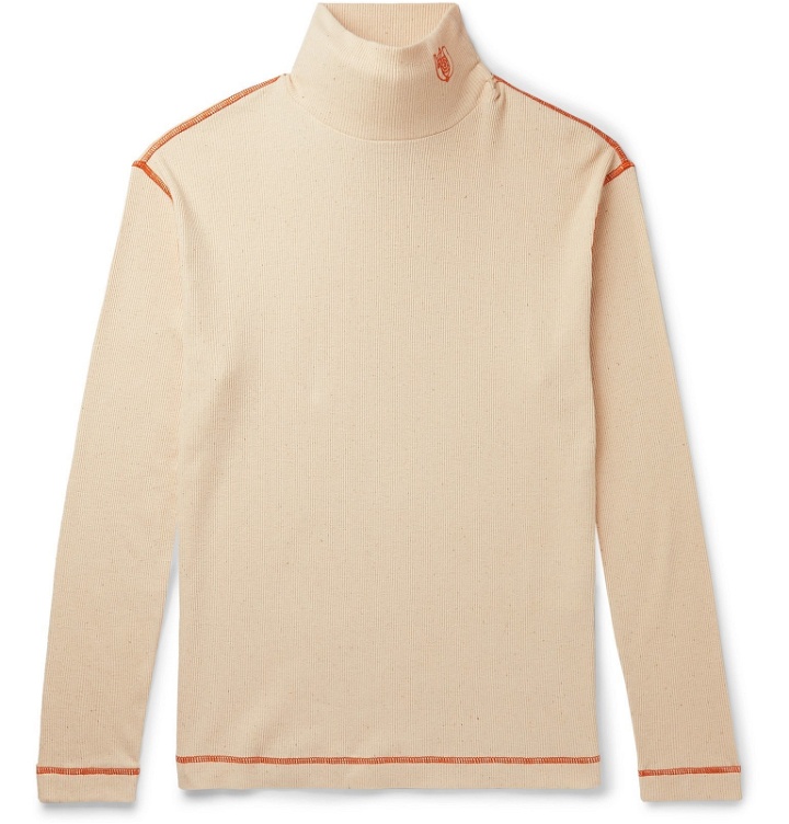 Photo: Loewe - Eye/LOEWE/Nature Logo-Embroidered Ribbed Cotton-Jersey Rollneck T-Shirt - Neutrals