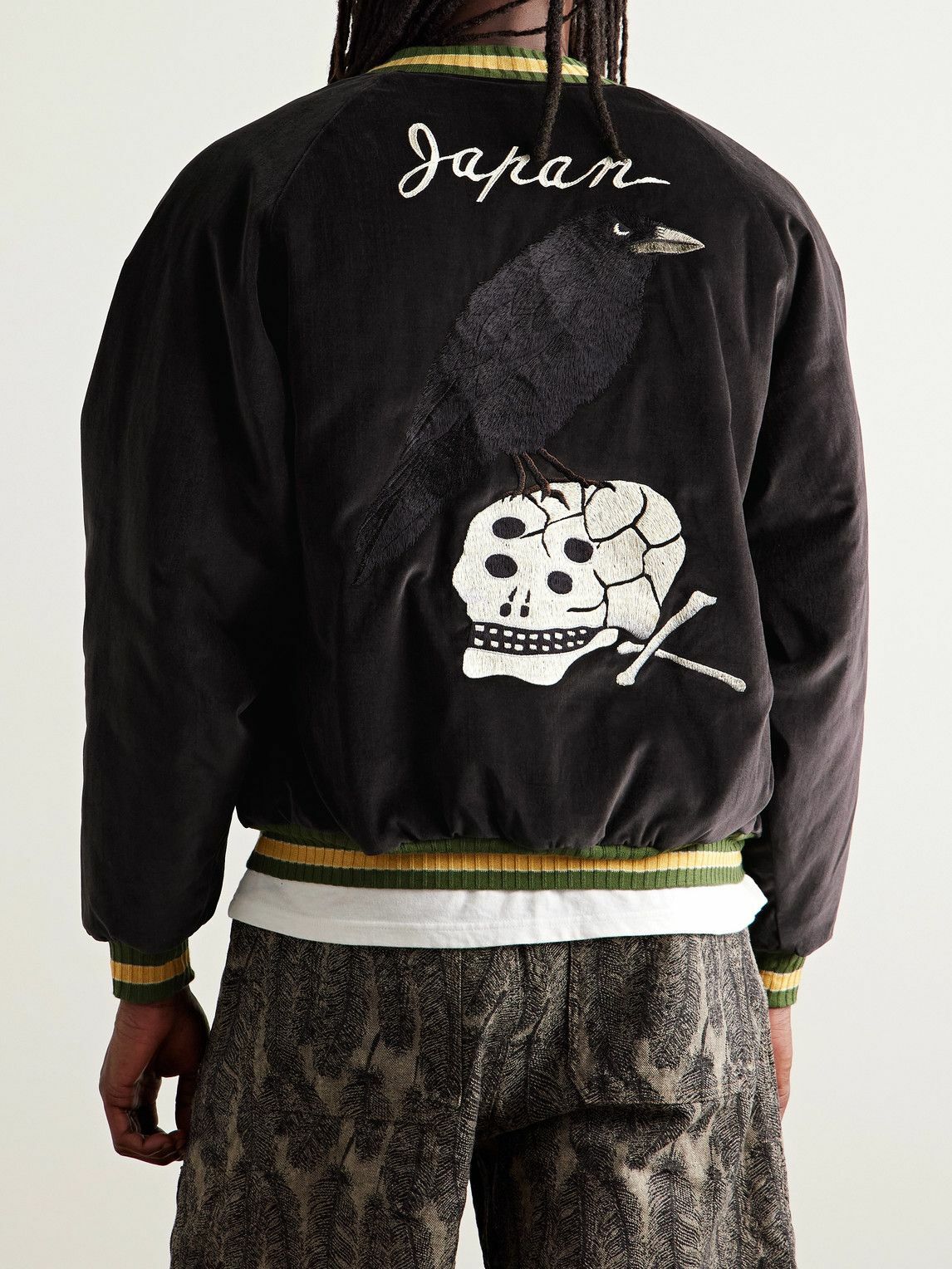 KAPITAL - Souvenir Padded Embroidered Cotton-Velvet Bomber Jacket - Black