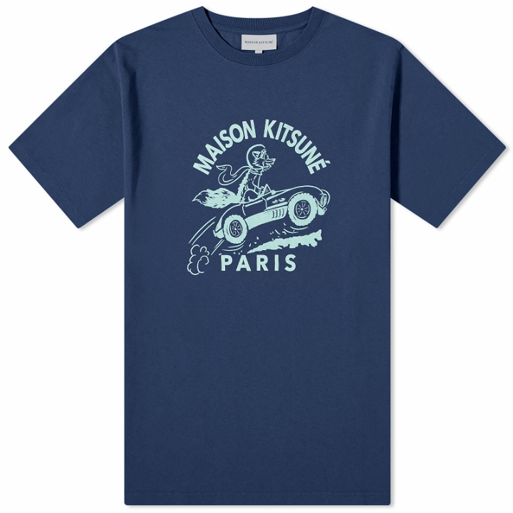 Photo: Maison Kitsuné Men's Racing Fox Comfort T-Shirt in Ink Blue