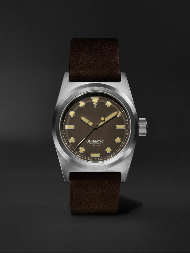 Photo: UNIMATIC - Modello Due Limited Edition Automatic 38mm Stainless Steel and Suede Watch, Ref. No. U2S-MB