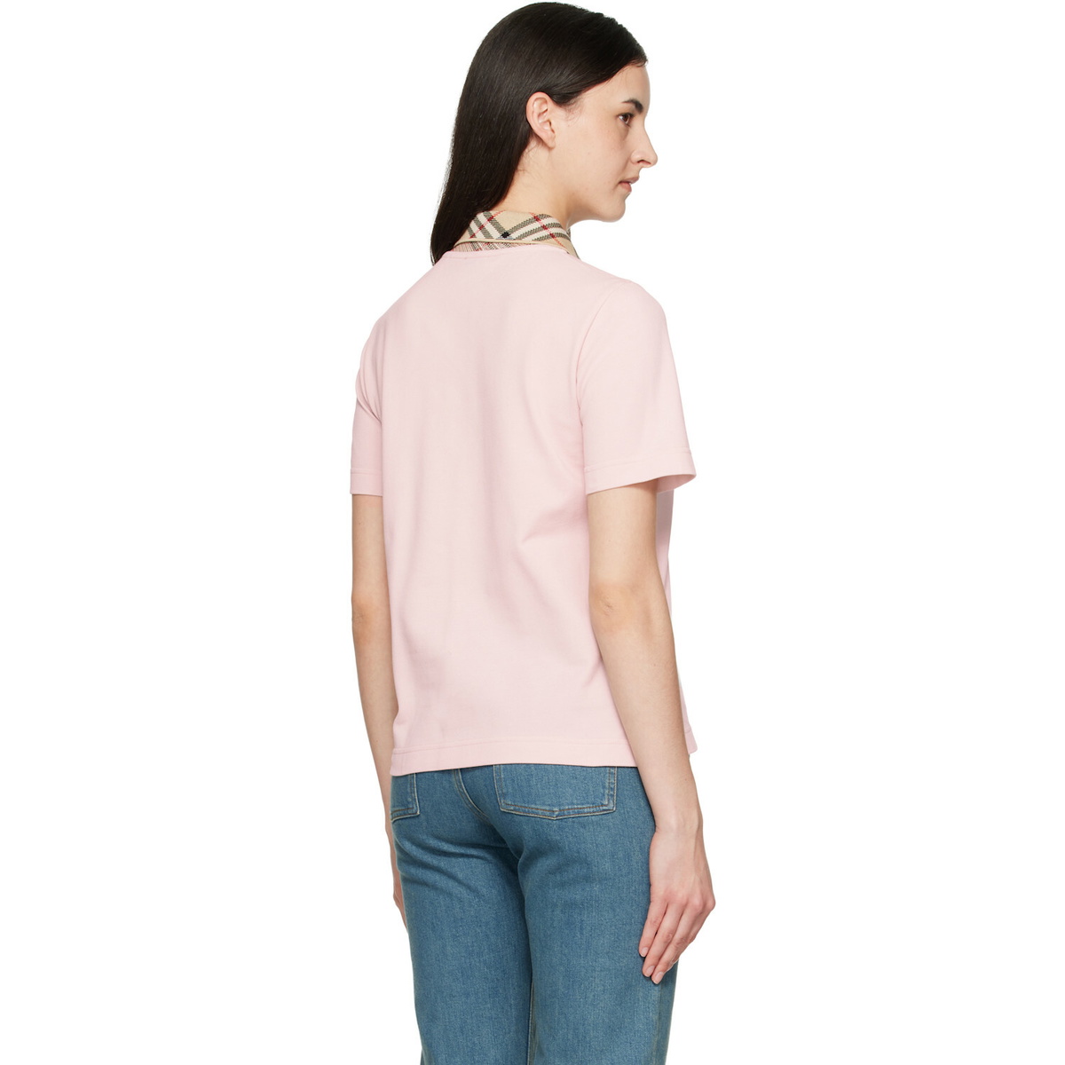 Burberry Pink Check Collar Polo