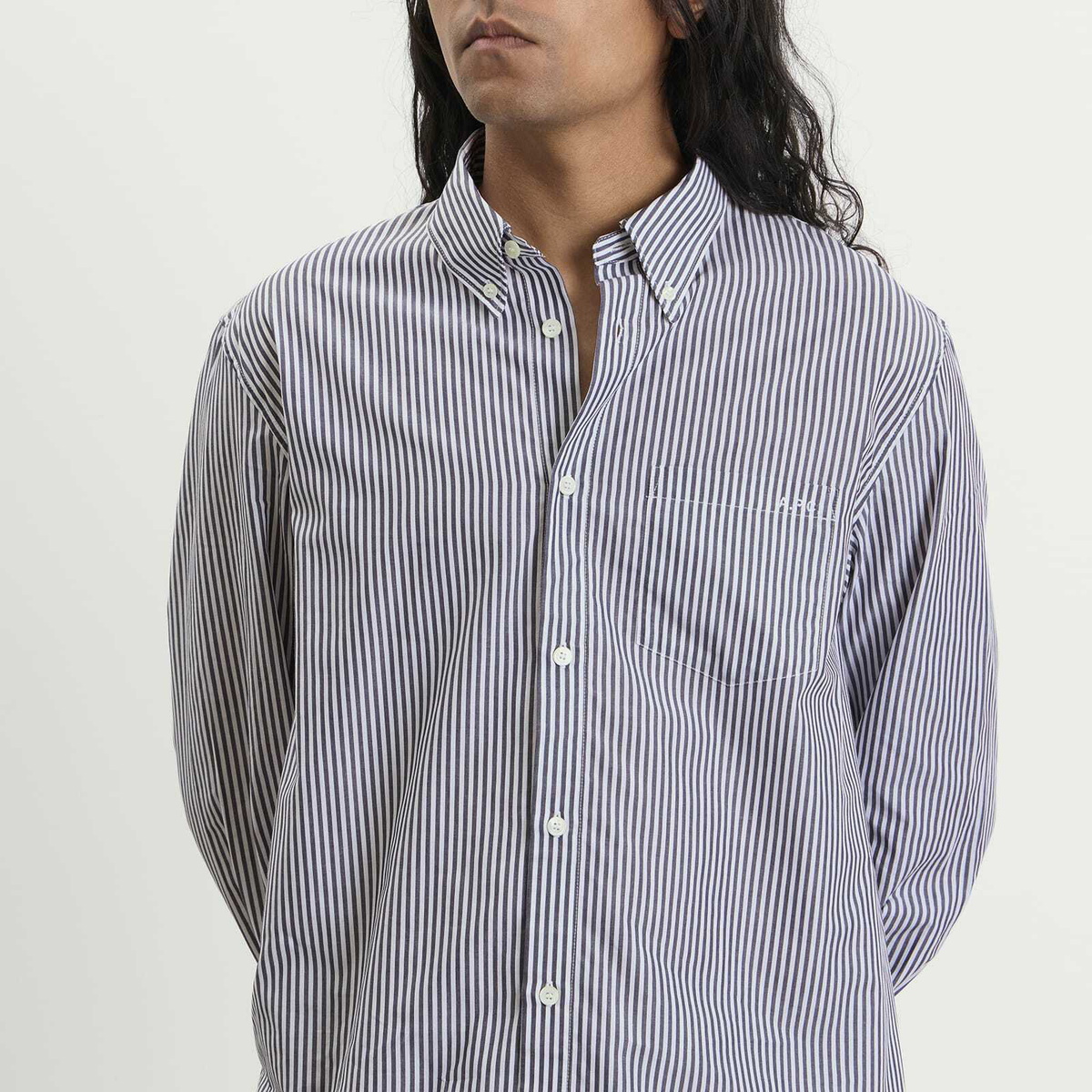 A.P.C. Men's New Greg Stripe Poplin Shirt in False Black