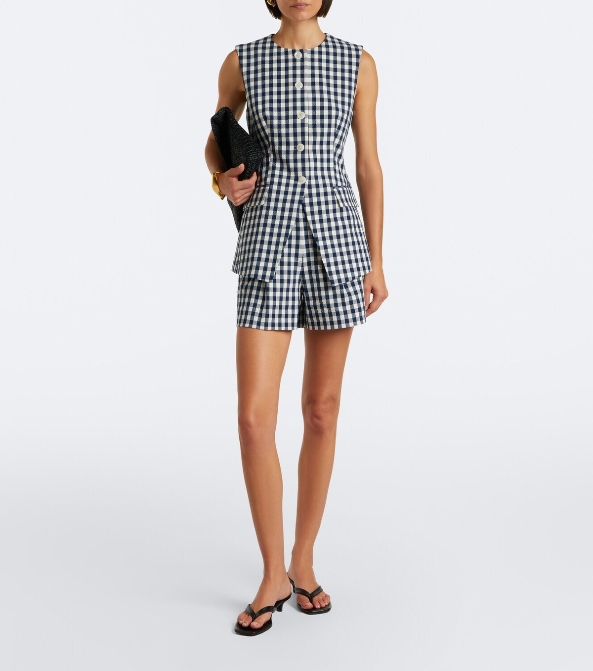 Veronica Beard Haina gingham pleated cotton shorts
