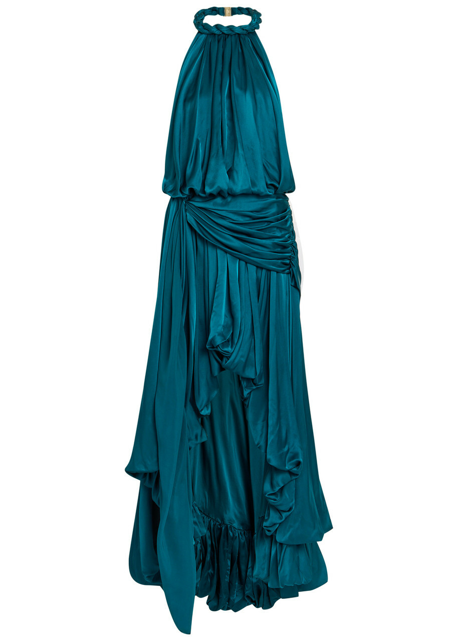 Zimmermann Alchemy Halterneck Satin Maxi Dress Blue