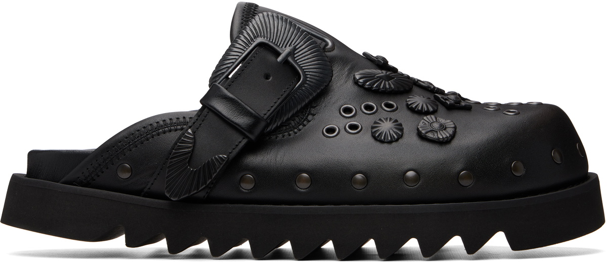Toga Virilis Black Eyelet Metal Sabot Loafers Toga Virilis