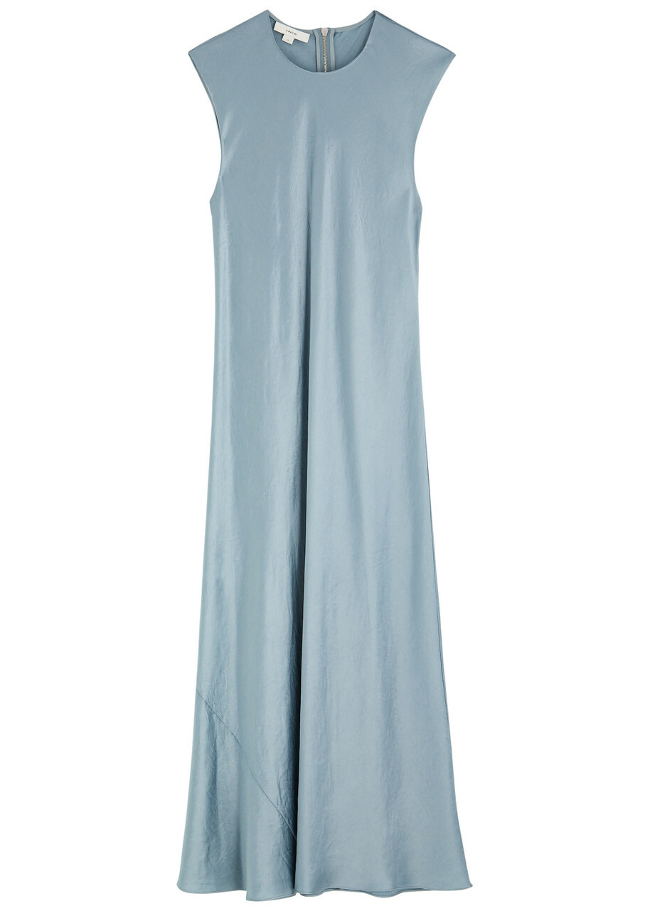 Vince Satin Midi Dress Light Blue