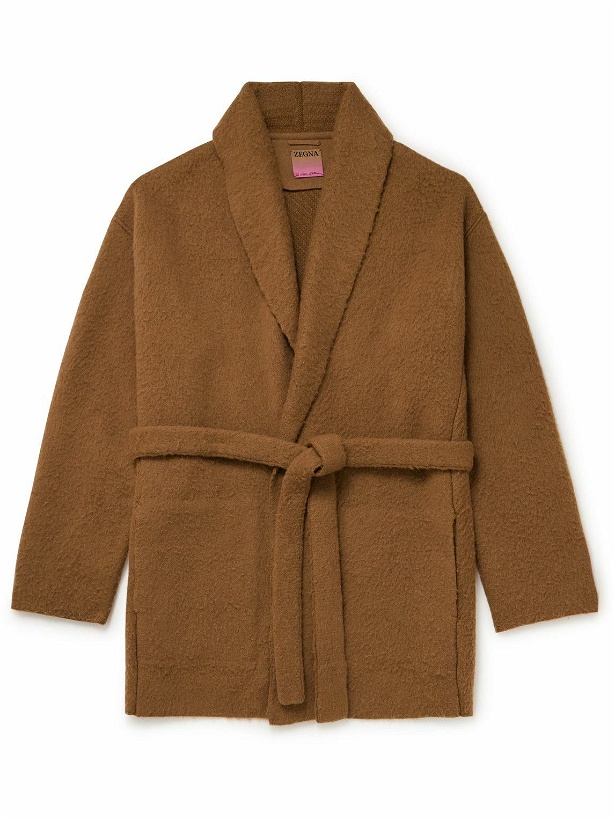 Photo: ZEGNA x The Elder Statesman - Shawl-Collar Belted Oasi Cashmere and Wool-Blend Cardigan - Brown