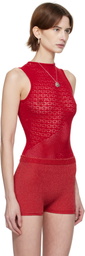 Isa Boulder Red Rib-Knit Halter Bodysuit