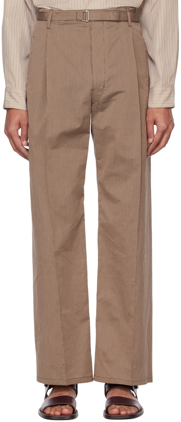 LEMAIRE Brown Striped Belted Easy Trousers Lemaire
