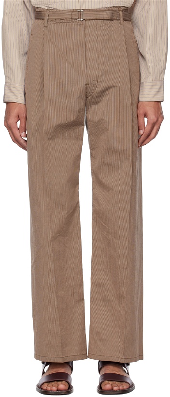 Photo: LEMAIRE Brown Striped Belted Easy Trousers