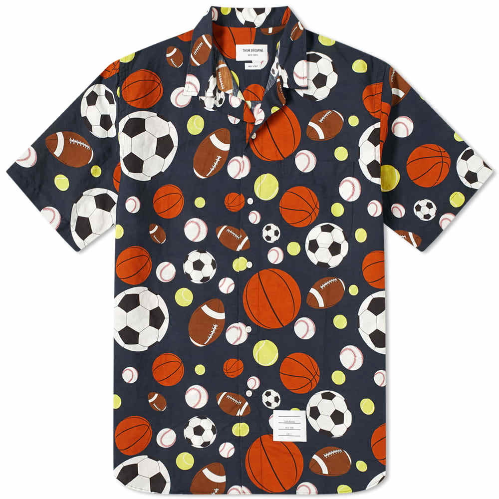 Navy Cotton Voile Balls Print Short Sleeve Shirt