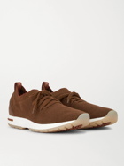 Loro Piana - 360 Flexy Walk Leather-Trimmed Knitted Silk and Linen-Blend Sneakers - Brown