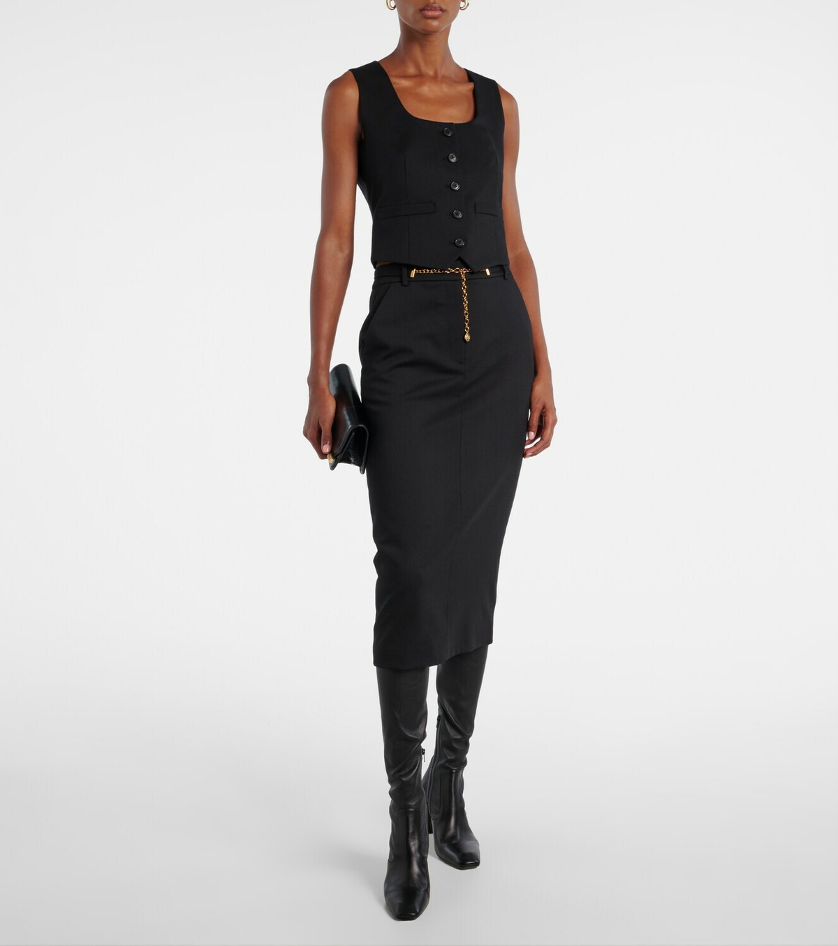 Veronica Beard Belted wool pencil skirt