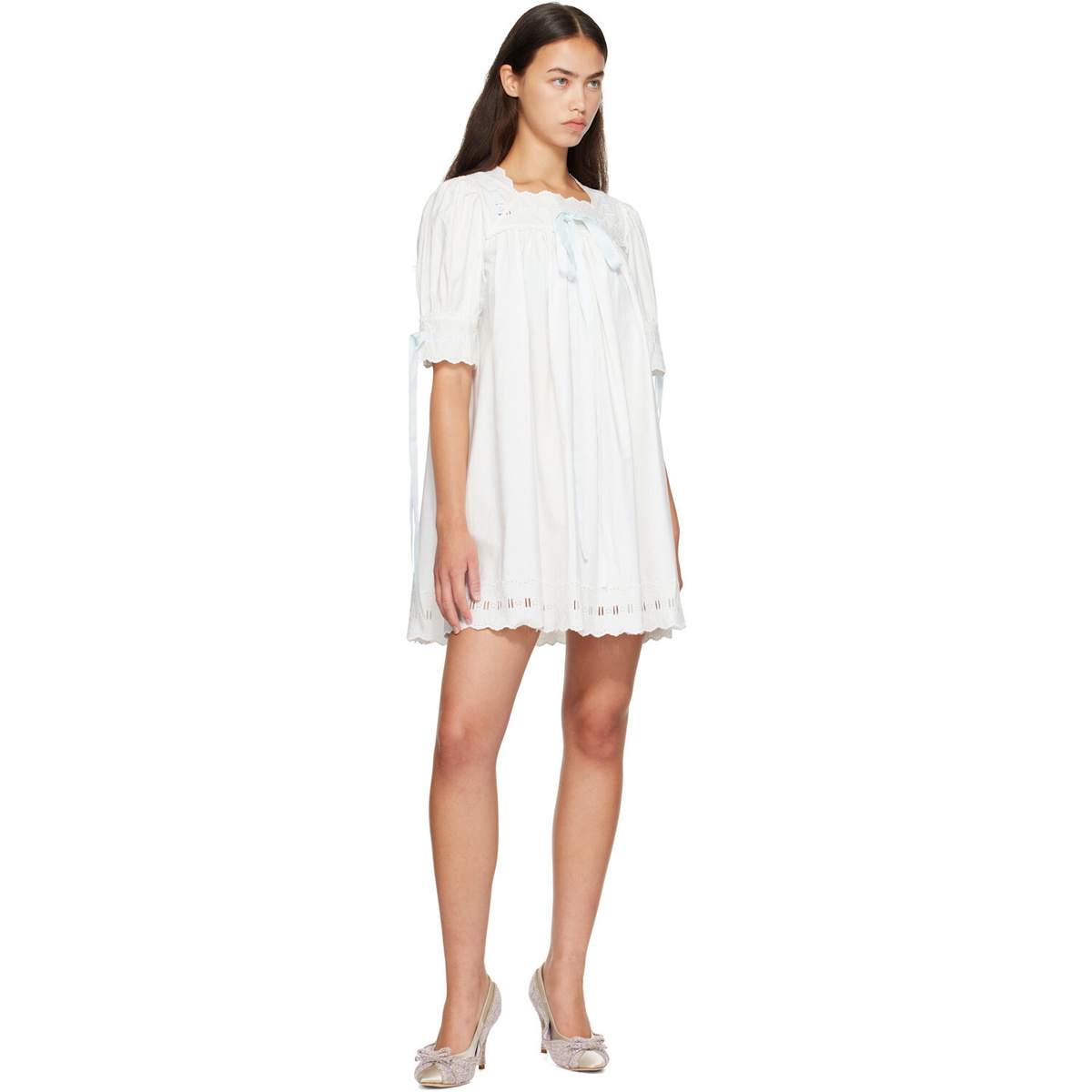 Sandy Liang White & Blue Daikon Minidress
