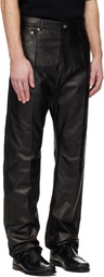 Ferragamo Black Five Pocket Nappa Leather Pants