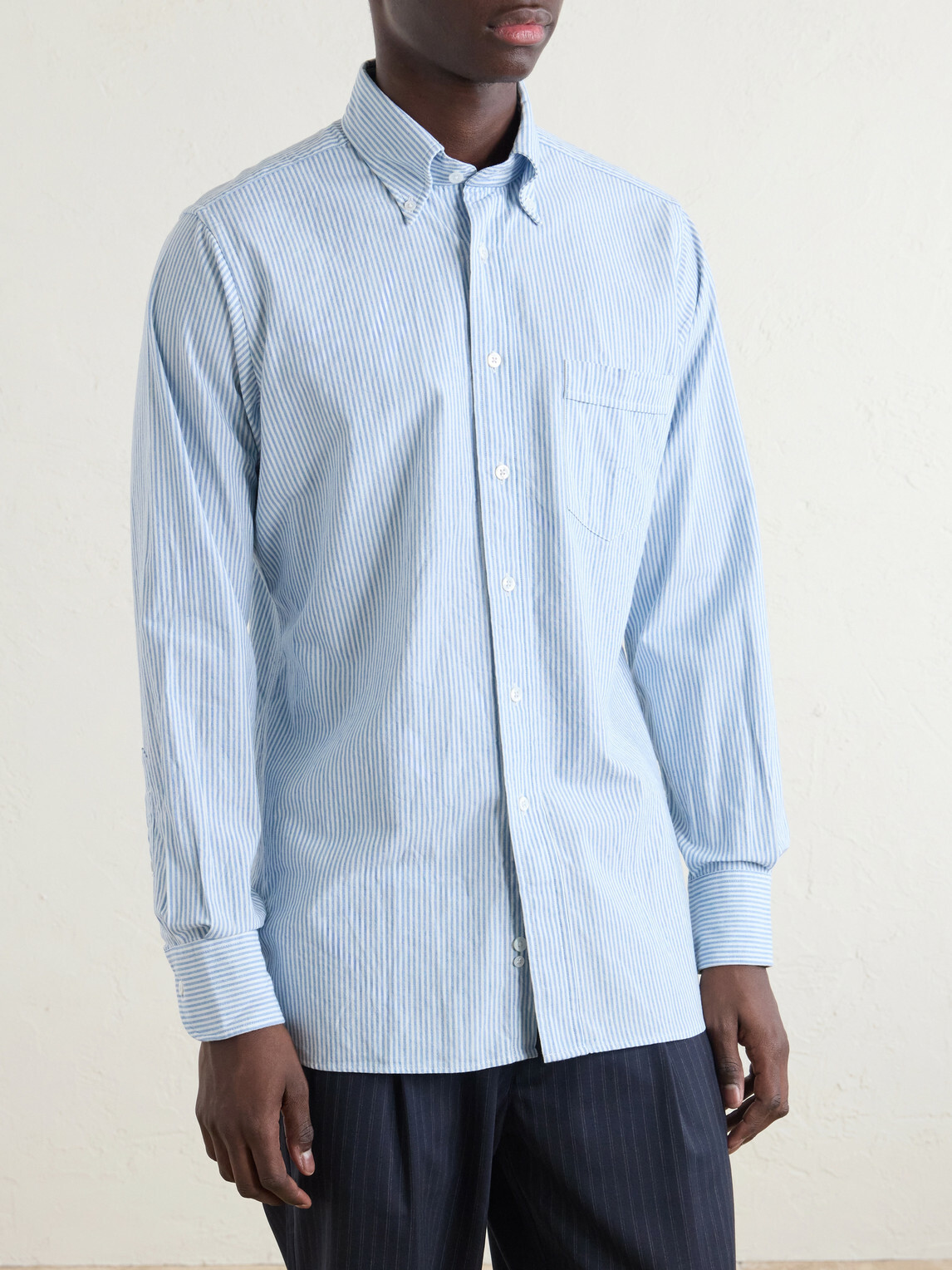 Drake's - Button-Down Collar Striped Cotton Shirt - Blue