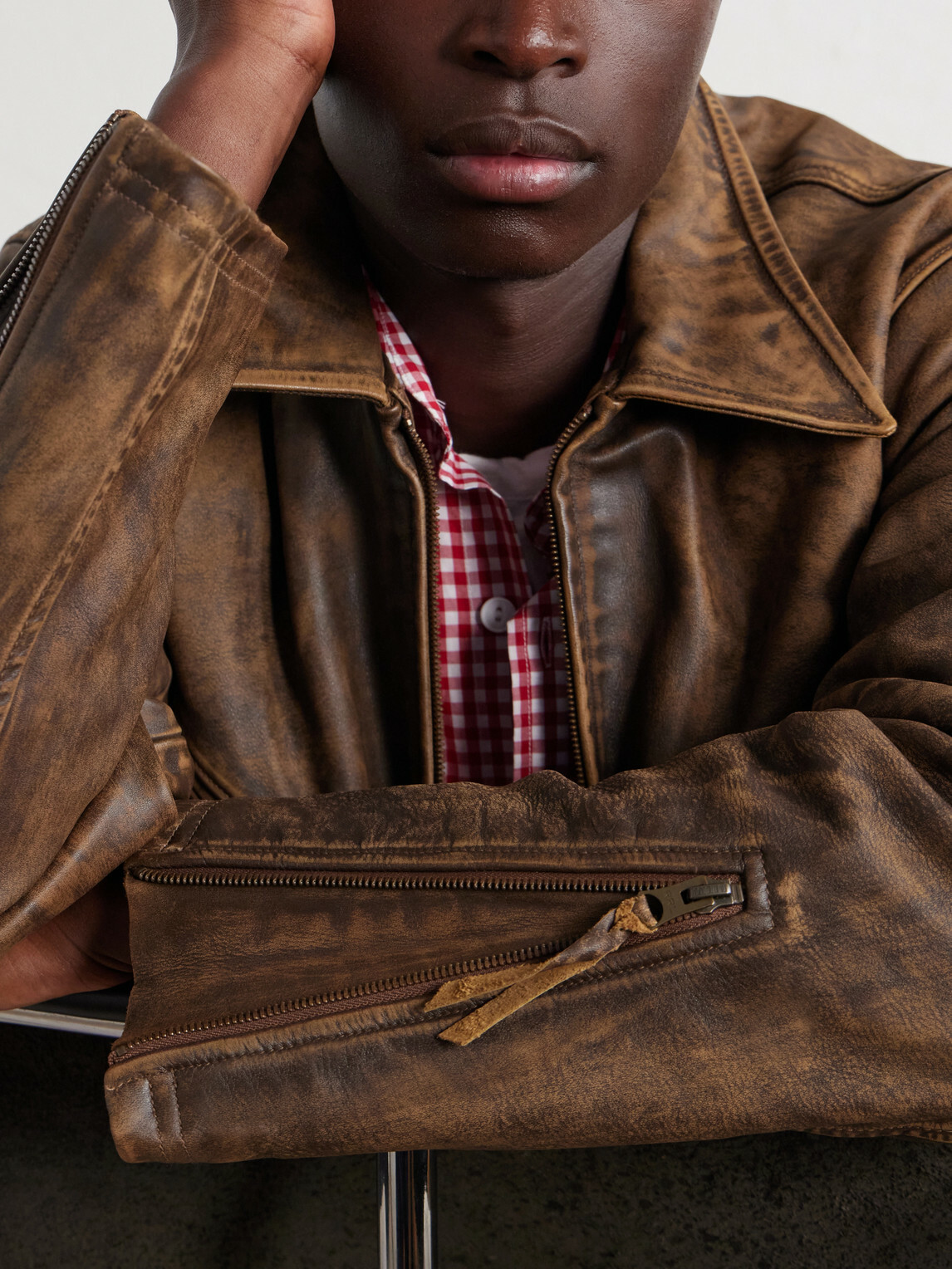RRL - Distressed Leather Jacket - Brown