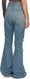 Rick Owens DRKSHDW Blue Temple Slivered Bootcut Jeans