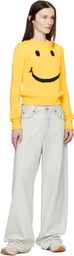 Moschino Yellow Cotton Blend Pullover Smiley Sweater