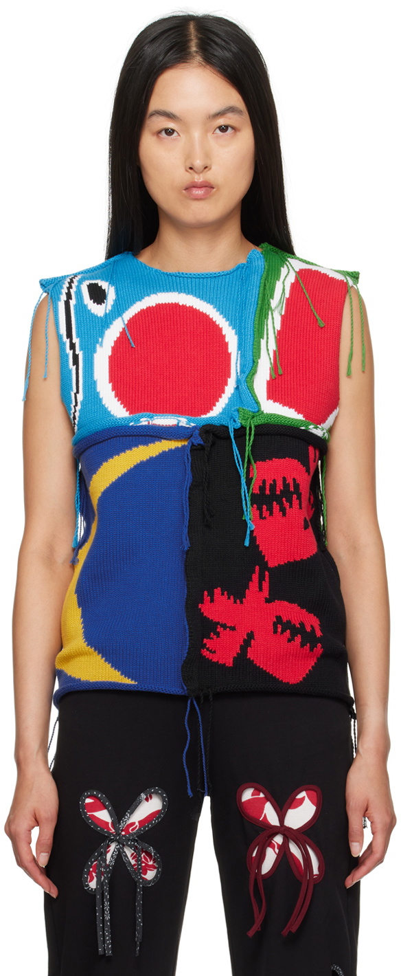 Charles Jeffrey LOVERBOY Multicolor Patch Cable Knit Vest