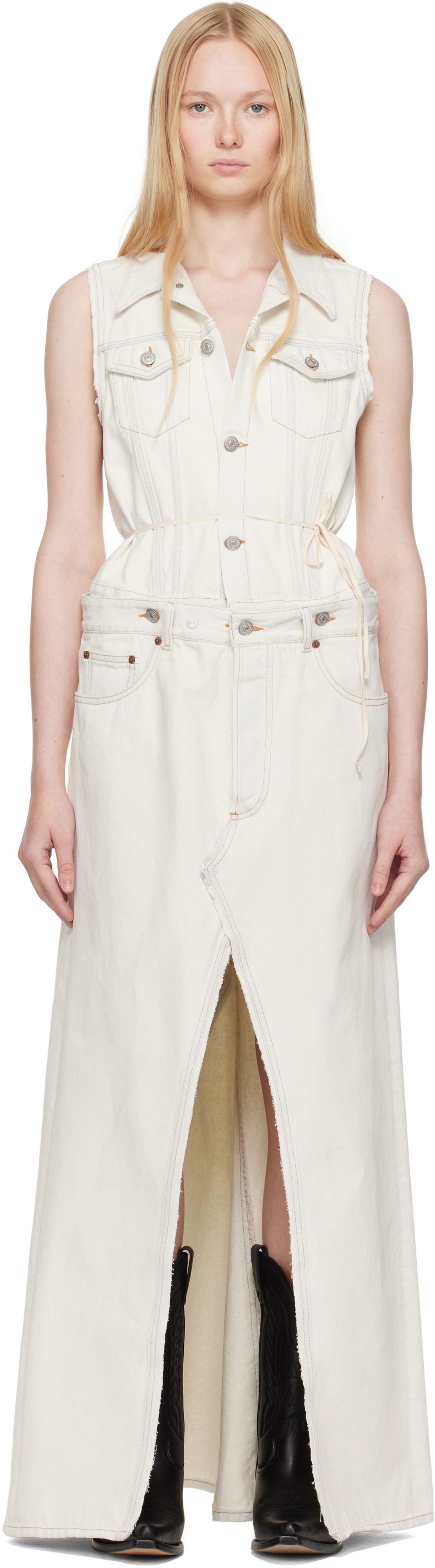 MM6 Maison Margiela Off-White Convertible Denim Maxi Dress