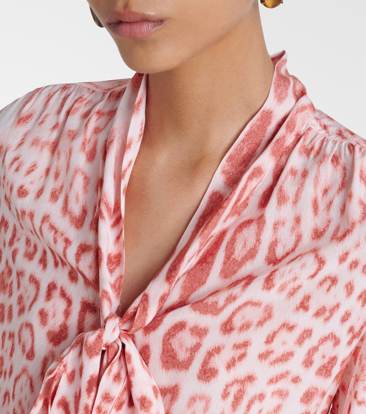 Roberto Cavalli Leopard-print tie-neck jersey blouse