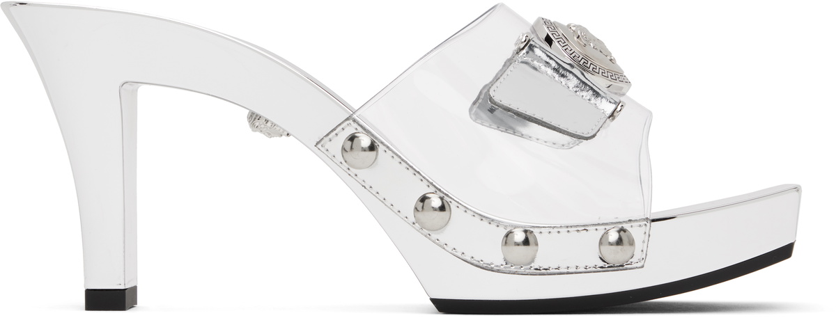 Versace Silver Medusa Buckle Transparent 60mm Heeled Sandals
